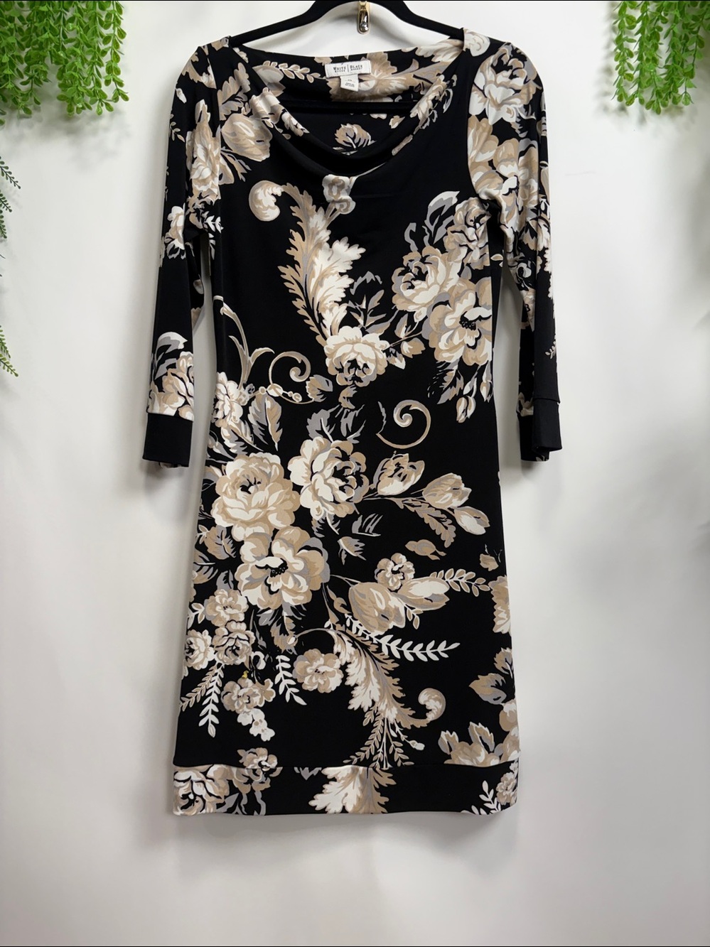 White House Black Market Black and Tan Floral Dress